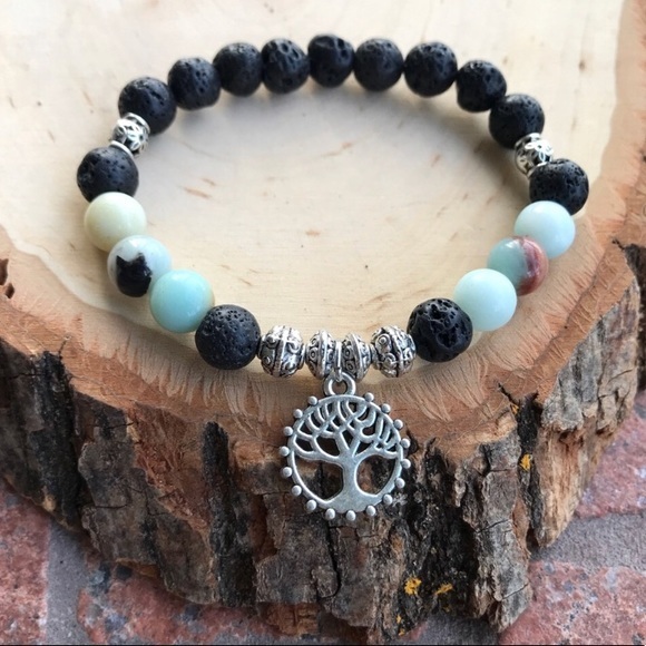 Amazonite lava oil diffuser tree of life bracelet - Picture 1 of 8